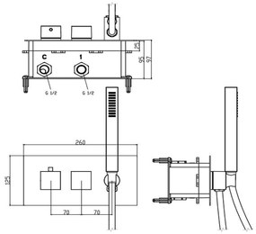 Вградена душ батерия в лъскаво-сребрист цвят (2 изхода) Latus – Sapho