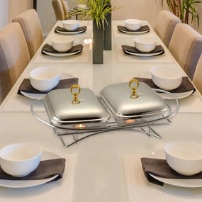 Съд за топло сервиране Klausberg KB 7922, 2х1.5 л, Термоустойчиво стъкло, Инокс/златист