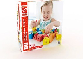 Hape - Дървени разноцветни кубчета и форми за нанизване