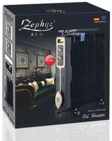 Радиатор ZEPHYR ZP 1971 G13, 2500W, 13 ребра, 3 степени, Поставка за дрехи, Регулируем термостат, Черен
