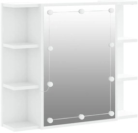 808879 vidaXL Огледален шкаф с LED, бял гланц, 70x16,5x60 см
