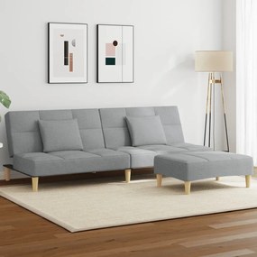 3258103 vidaXL 2-местен диван с табуретка, светлосив, текстил