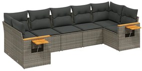 3227110 vidaXL Градински диван с възглавници, 7 части, полиратан, сив