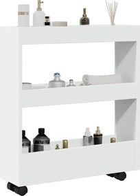 855241 vidaXL Тясна количка за съхранение с 3 нива, бяла, инженерно дърво