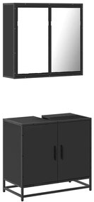 3300885 vidaXL Комплект мебели за баня от 2 части, черен, инженерно дърво