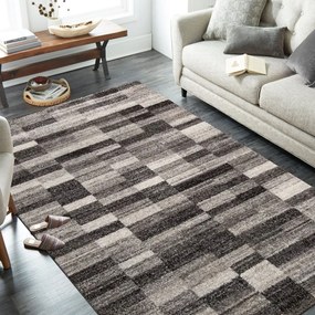 Модерен сиво-кафяв килим с правоъгълници Ширина: 120 см | Дължина: 170 см