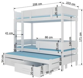 Двуетажно легло Kiruna-200 x 90-White