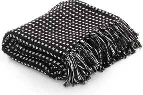 245332 vidaXL Декоративно одеяло, памук, каре, 220x250 см, черно
