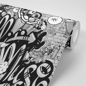 Самозалепващ тапет – Сиви street art графити