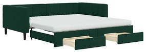 3196772 vidaXL Канапе с изтеглящо легло и чекмеджета зелено 100x200 см кадифе