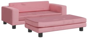 3196410 vidaXL Детски диван с табуретка за крака, розово , 100x50x30см, кадифе