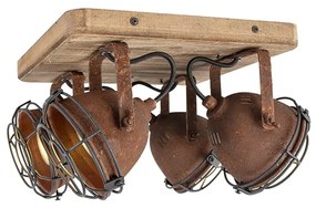 Индустриален прожектор ръждяво кафяв с дърво наклонен 4-светлина - Gina