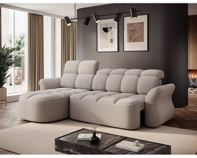 Бежов сгъваем/с място за съхранение ъглов диван от прежда с примки от букле (ляв ъгъл) Beneth – ELTAP