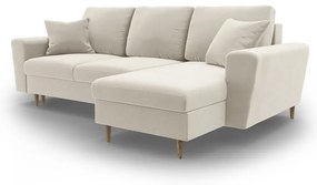 Бежов кадифен разтегателен ъглов диван с място за съхранение Kyoto – Cosmopolitan Design