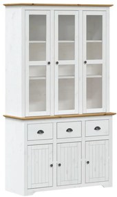 3206452 vidaXL Висок шкаф BODO, бяло и кафяво, 115,5x43x200,5 см, бор масив