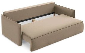 Светлокафяв кадифен разтегателен диван с място за съхранение 225 cm Hula – Makamii