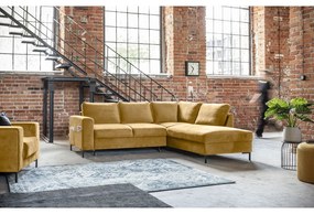 Жълт кадифен разтегателен ъглов диван (десен ъгъл) Lofty Lilly – Miuform
