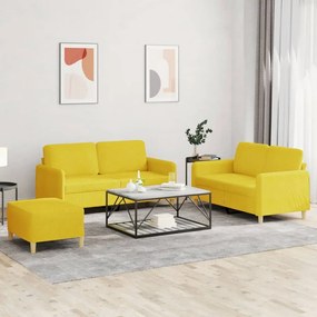 3202099 vidaXL Комплект дивани от 3 части с възглавници, светложълт, плат