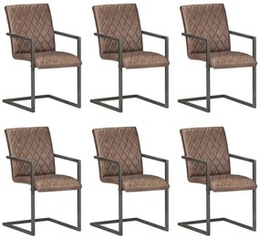 3059810 vidaXL Конзолни трапезни столове, 6 бр, кафяви, естествена кожа