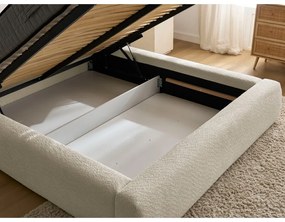 Бежово тапицирано двойно легло с място за съхранение с включена подматрачна рамка 160x200 cm Orlane – Bobochic Paris