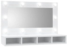 808891 vidaXL Огледален шкаф с LED, бял, 90x31,5x62 см