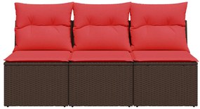 366242 vidaXL Градински диван с възглавници, 3-местен, кафяв, полиратан