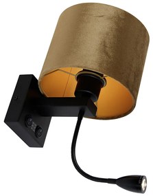 Стенна лампа черна с бронзов велурен абажур 18см - Brescia