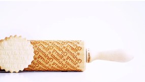 Дървен коледен релефен валяк за тесто с Merry Christmas - Valek