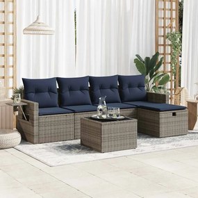 3325477 vidaXL Градински диван с възглавници, 6 части, полиратан, сив
