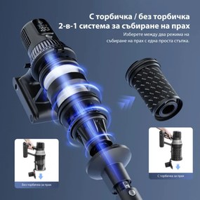Вертикална прахосмукачка 3в1 JIMMY JV10 Pro Aqua, 800W, 0.6 л, 90 мин, Сухо/мокро + полиране, 4 режима, Сензор за прах, Авто регулиране на мощност, Бял/черен