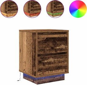861297 vidaXL Нощно шкафче с LED осветление Старо дърво 38x34x50 cm