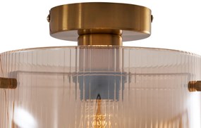 Таванна лампа в стил Арт Деко, месинг с кехлибарено стъкло - Лаура