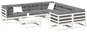 3299366 vidaXL Градински комплект диван от 9 части, бял, масивно дърво бор