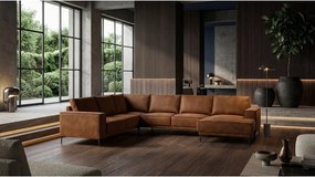 Кафяв ъглов диван от изкуствена кожа (десен ъгъл/"U") Copenhagen - Scandic
