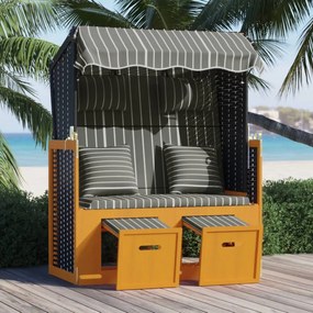 318666 vidaXL Strandkorb с възглавници, полиратан и дърво масив, черно и сиво