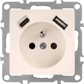 Единичен контакт със заземяване + USB-A USB-C OSTE JNH004-G Beige