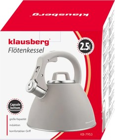 Свирещ чайник Klausberg KB 7953, 2.5 л, Неръждаема стомана, Топлоизолирана дръжка, Индукция, Бежов