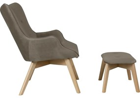 Светлокафяв кадифен фотьойл с табуретка Niko – Ropez