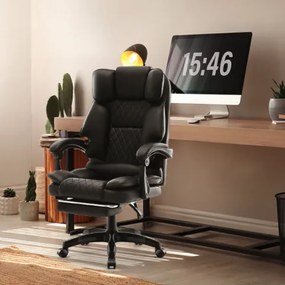 Ергономичен офис стол HC-1031 от еко кожа с подложка за крака - черен