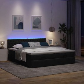 3312866 vidaXL Османска легло с матраци и LED, черно, 180x200 см, плат