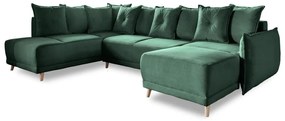 Ъглов разтегателен диван от зелен велур (ляв ъгъл/"U") Lazy Lukka - Miuform