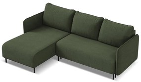 Зелен разтегателен ъглов диван с място за съхранение (ляв ъгъл) Luana – Makamii