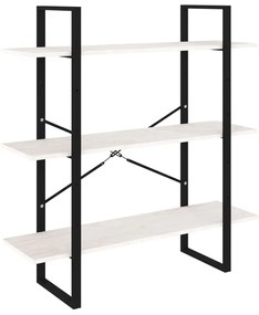 806553 vidaXL 3-етажна библиотека, бяла, 100x30x105 см, борово дърво масив