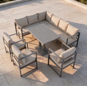 Голям ъглов комплект с фотьойли и регулируема маса XL-NM-2006 - сив + бежови възглавници