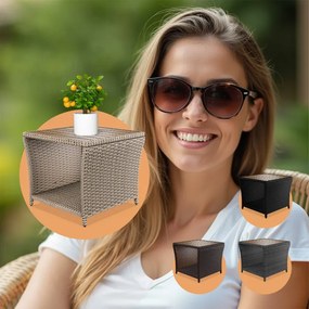 Странична маса от полиротанг с плот от акациева дървесина 45 × 45 cm Кафяво