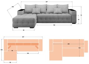Разтегателен ъглов диван с подлакътник етажерка Мелвин