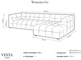 Бежов ъглов диван от кадифе , десен ъгъл Vesta - Windsor &amp; Co Sofas