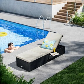 Градинска лежанка от полиратан със странична маса 200 × 58 × 33 cm