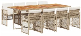 3210748 vidaXL Градински комплект с възглавници, 9 части, бежов полиратан