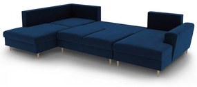 Син кадифен разтегателен ъглов диван с място за съхранение (ляв ъгъл/U форма) Kyoto – Cosmopolitan Design